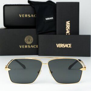 Versace Men Sunglasses Gold Grey Aviator VE2284 100287 NEW AUTHENTIC
